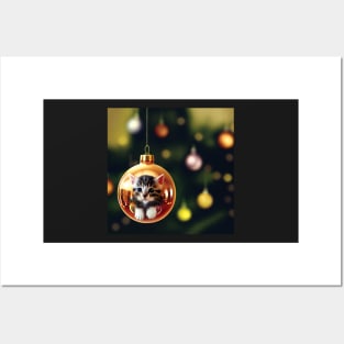 Cute Kitten in a Christmas Bauble Posters and Art